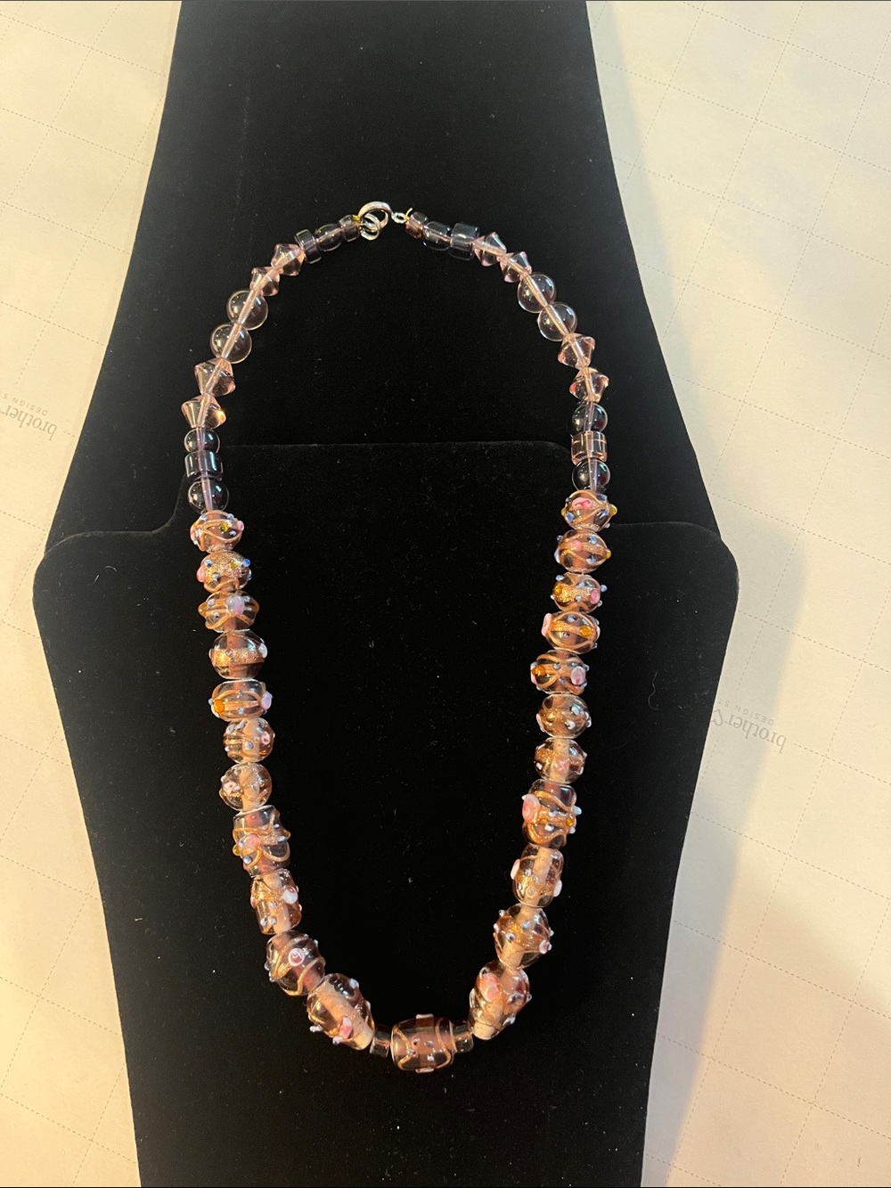 Handcrafted Pink and Gold Lampwork Bead Necklace - women jewelry